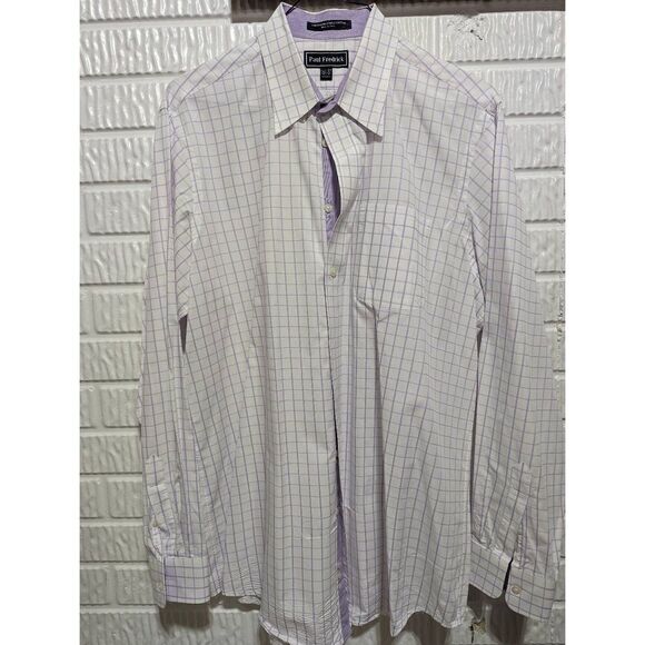 Paul Fredrick Men's White & Lavender Window Pane Print Button-Down Shirt Size 16 - Picture 1 of 5